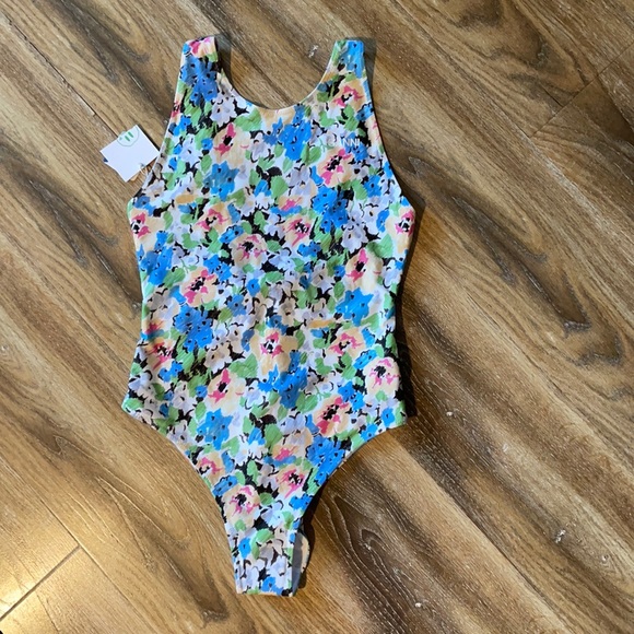 Ganni Other - Ganni Floral High Neck Recycled Blend One-Piece Swimsuit FLORAL AZURE BLUE NWT